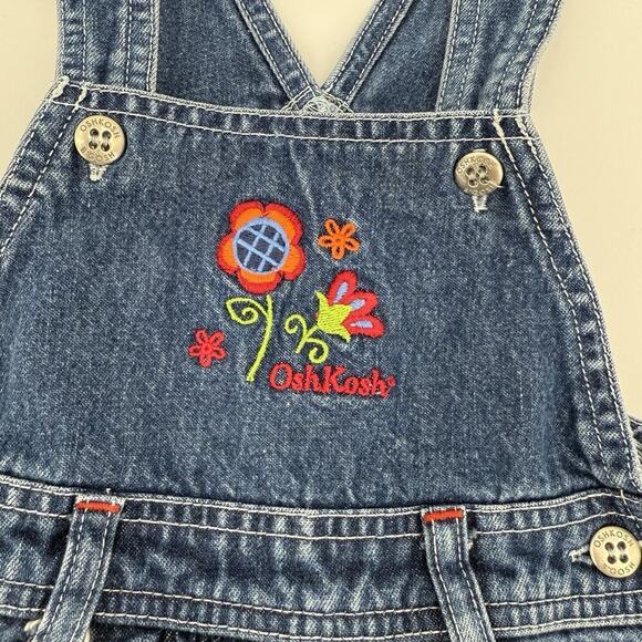 Oshkosh B’Gosh Y2K Baby Size 12 Mos. Embroider Flower Country Denim Bib Overalls - Picture 5 of 11